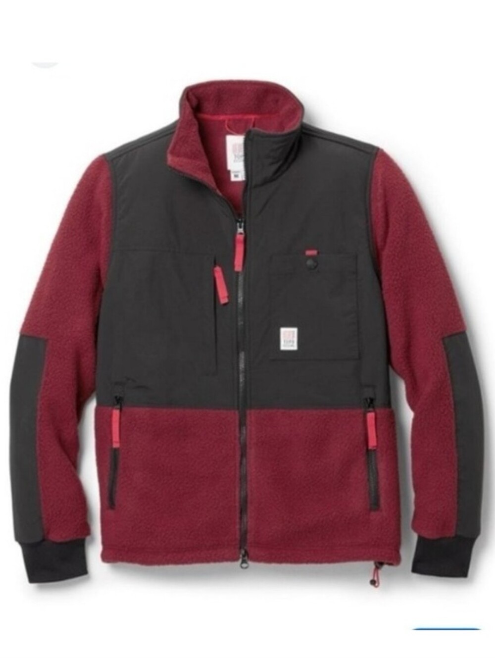 Topo Designs Maroon and Black Sub-Alpine Fleece Jacket - Zip Front